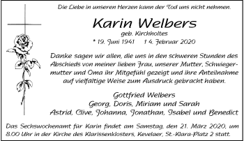 Traueranzeige von Karin Welbers von Rheinische Post