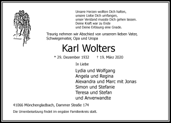 Traueranzeige von Karl Wolters von Rheinische Post