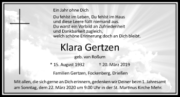 Traueranzeige von Klara Gertzen von Rheinische Post