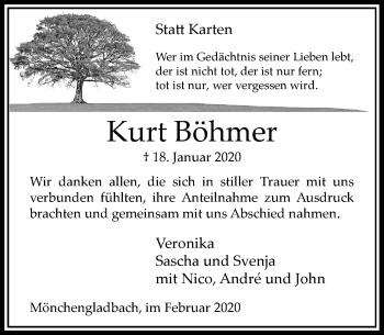 Traueranzeige von Kurt Böhmer von Rheinische Post