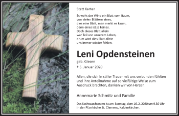 Traueranzeige von Leni Opdensteinen von Rheinische Post