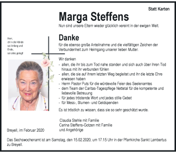 Traueranzeige von Marga Steffens von Rheinische Post