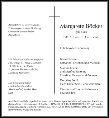 Traueranzeige von Margarete Böcker von Rheinische Post