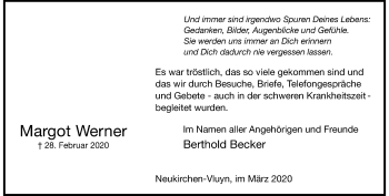 Traueranzeige von Margot Werner von Rheinische Post