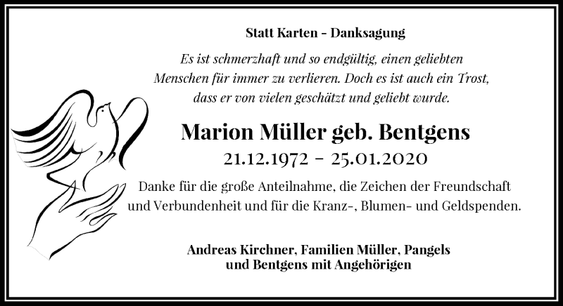  Traueranzeige für Marion Müller vom 08.02.2020 aus Rheinische Post
