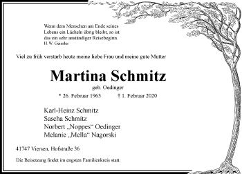 Traueranzeige von Martina Schmitz von Rheinische Post