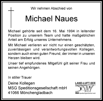 Traueranzeige von Michael Naues von Rheinische Post