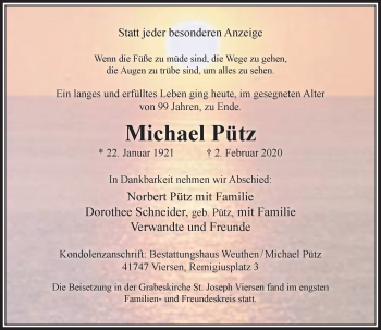 Traueranzeige von Michael Pütz von Rheinische Post