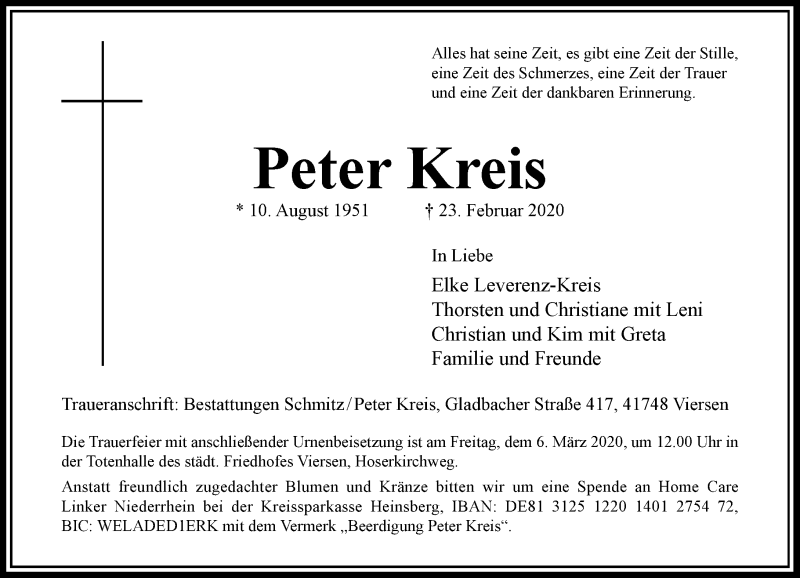  Traueranzeige für Peter Kreis vom 29.02.2020 aus Rheinische Post