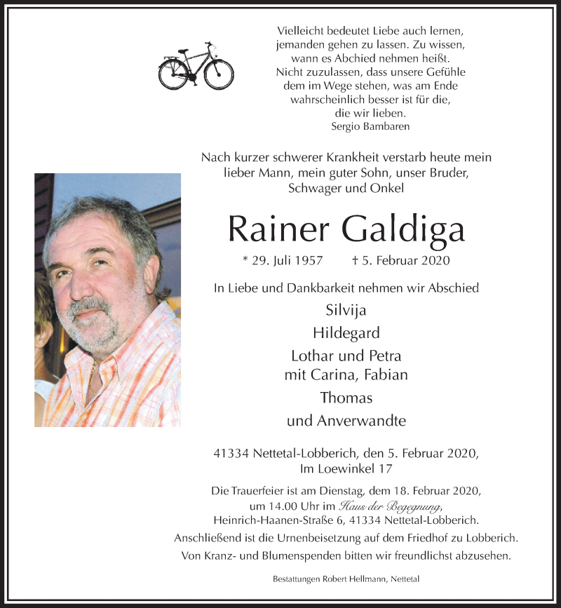  Traueranzeige für Rainer Galdiga vom 08.02.2020 aus Rheinische Post