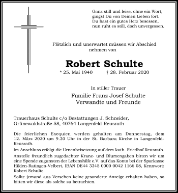 Traueranzeige von Robert Schulte von Rheinische Post