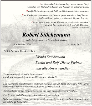 Traueranzeige von Robert Stöckemann von Rheinische Post