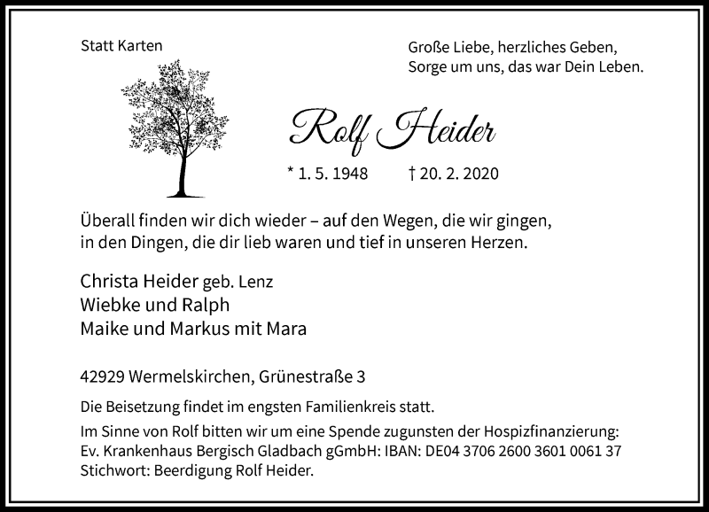  Traueranzeige für Rolf Heider vom 29.02.2020 aus Rheinische Post