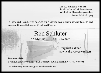 Traueranzeige von Ron Schlüter von Rheinische Post