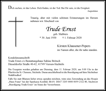 Traueranzeige von Trude Ernst von Rheinische Post