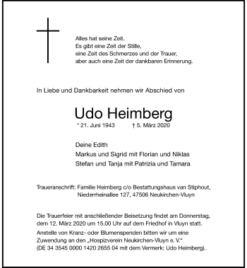 Traueranzeige von Udo Heimberg von Rheinische Post