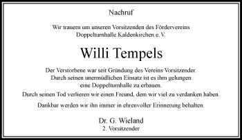 Traueranzeige von Willi Tempels von Rheinische Post