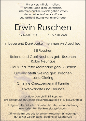 Traueranzeige von Erwin Ruschen von Rheinische Post