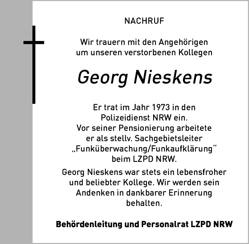  Traueranzeige für Georg Nieskens vom 04.04.2020 aus Rheinische Post