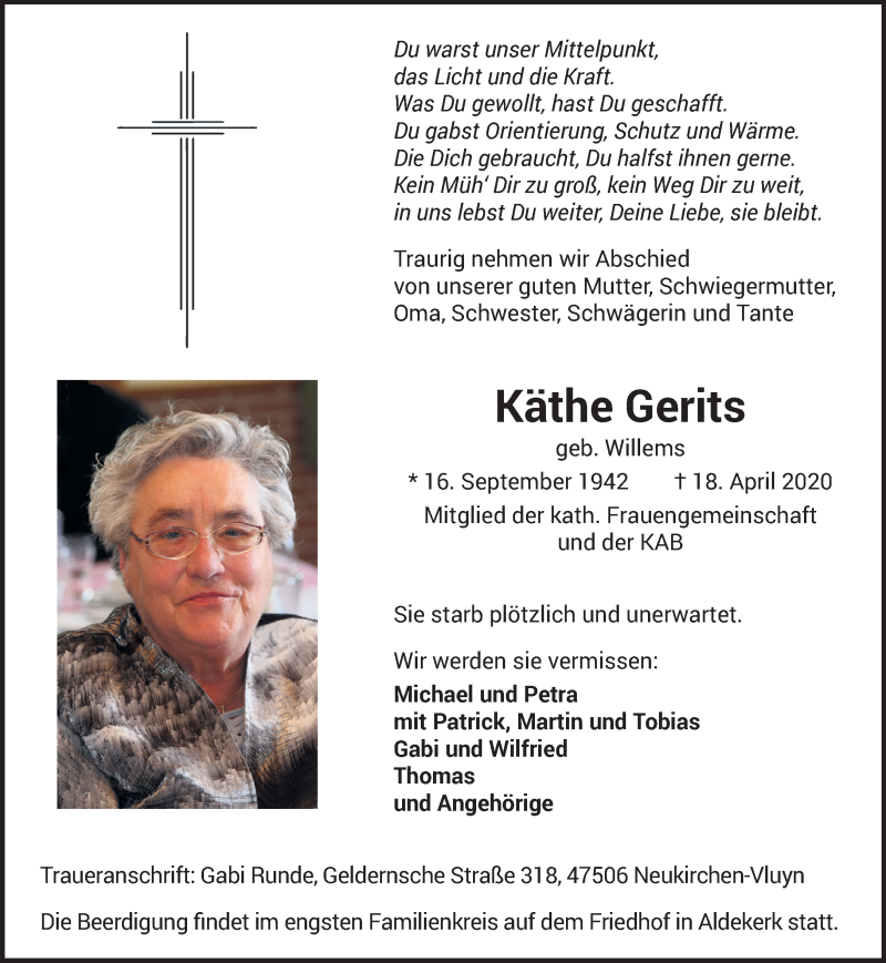 Alle Traueranzeigen für Käthe Gerits | trauer.rp-online.de