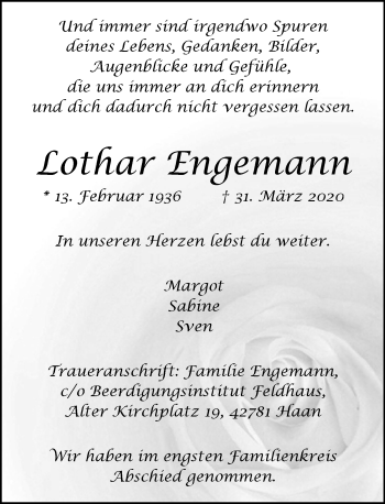 Traueranzeige von Lothar Engemann von Rheinische Post