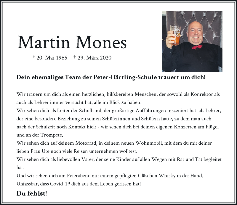  Traueranzeige für Martin Mones vom 04.04.2020 aus Rheinische Post