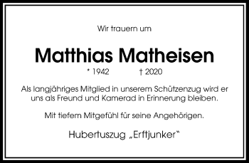 Traueranzeige von Matthias Matheisen von Rheinische Post