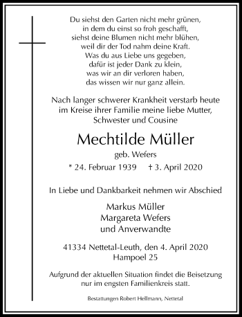 Traueranzeige von Mechtilde Müller von Rheinische Post