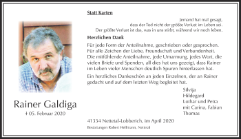 Traueranzeige von Rainer Galdiga von Rheinische Post
