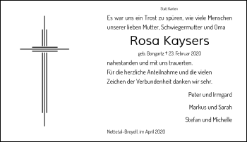 Traueranzeige von Rosa Kaysers von Rheinische Post