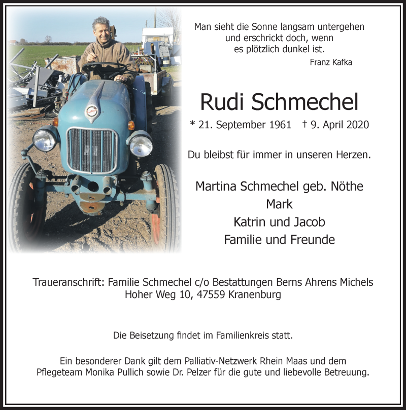 Traueranzeige für Rudi Schmechel vom 11.04.2020 aus Rheinische Post