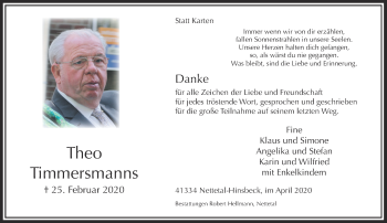 Traueranzeige von Theo Timmersmanns von Rheinische Post