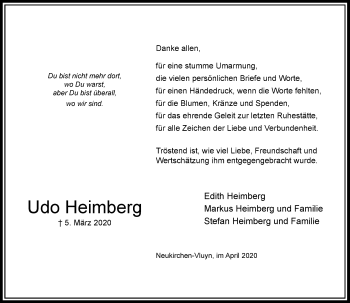 Traueranzeige von Udo Heimberg von Rheinische Post