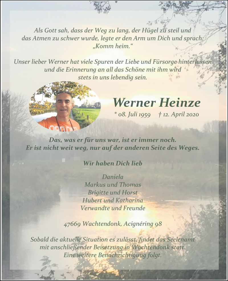  Traueranzeige für Werner Heinze vom 25.04.2020 aus Rheinische Post