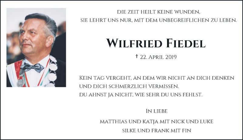  Traueranzeige für Wilfried Fiedel vom 25.04.2020 aus Rheinische Post