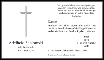 Traueranzeige von Adelheid Schlomski von Rheinische Post
