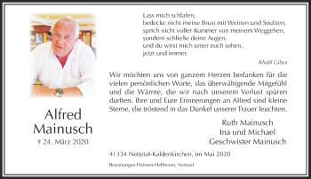 Traueranzeige von Alfred Mainusch von Rheinische Post