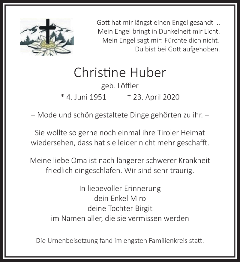  Traueranzeige für Christine Huber vom 30.05.2020 aus Rheinische Post