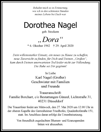 Traueranzeige von Dorothea Nagel von Rheinische Post