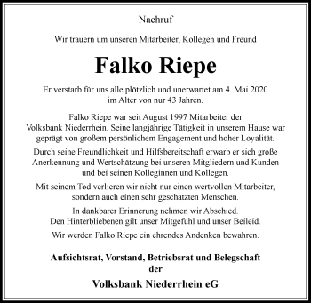 Traueranzeige von Falko Riepe von Rheinische Post