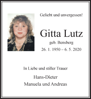Traueranzeige von Gitta Lutz von Rheinische Post