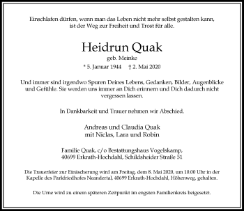 Traueranzeige von Heidrun Quak von Rheinische Post