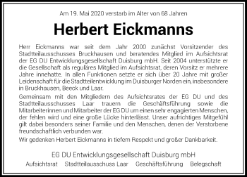 Traueranzeige von Herbert Eickmanns von Rheinische Post