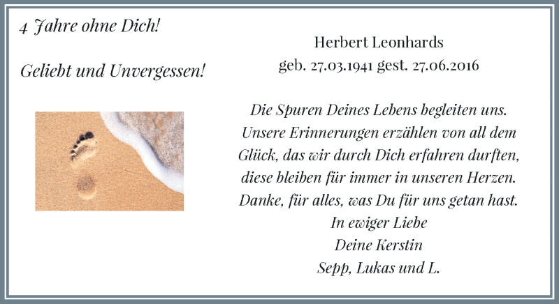  Traueranzeige für Herbert  Leonhards vom 27.06.2020 aus Rheinische Post