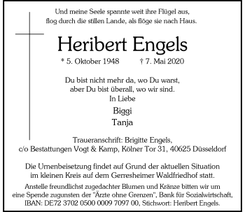 Traueranzeige von Heribert Engels von Rheinische Post