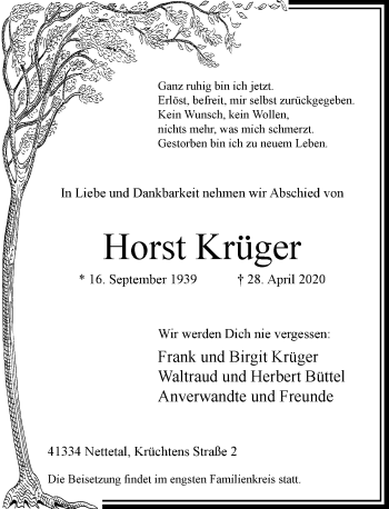 Traueranzeige von Horst Krüger von Rheinische Post