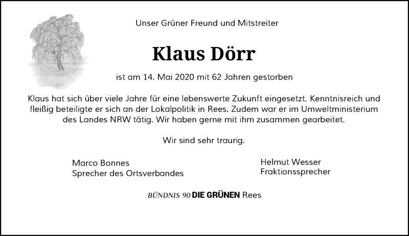  Traueranzeige für Klaus Dörr vom 21.05.2020 aus Rheinische Post