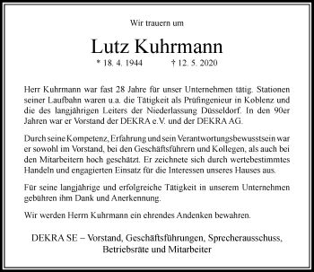 Traueranzeige von Lutz Kuhrmann von Rheinische Post