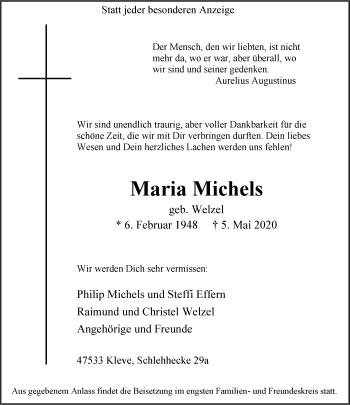 Traueranzeige von Maria Michels von Rheinische Post