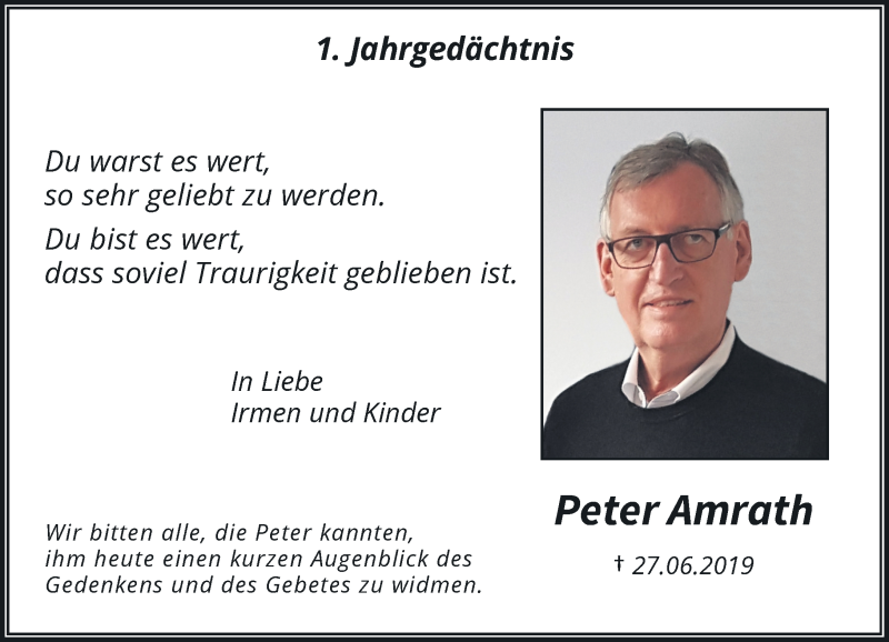  Traueranzeige für Peter Amrath vom 27.06.2020 aus Rheinische Post